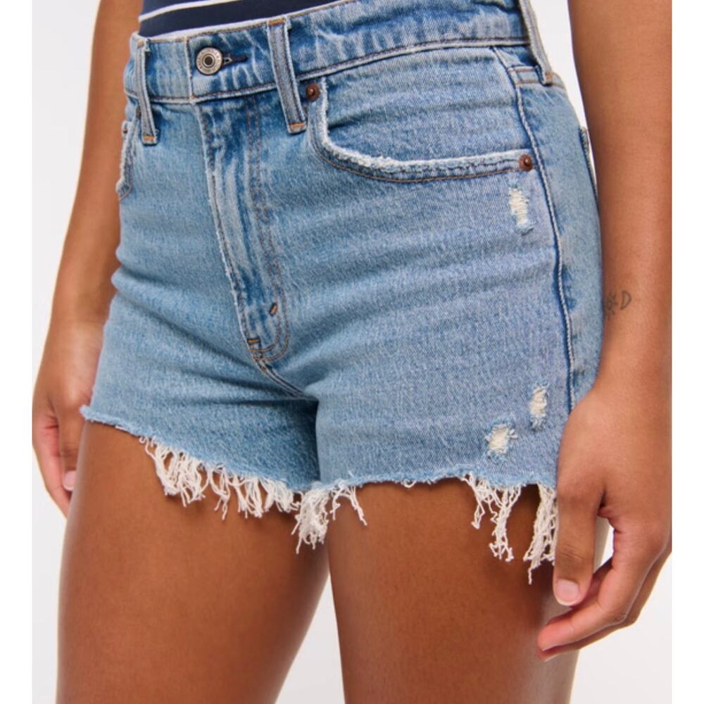 Abercrombie & Fitch Light Blue Distressed Denim Shorts